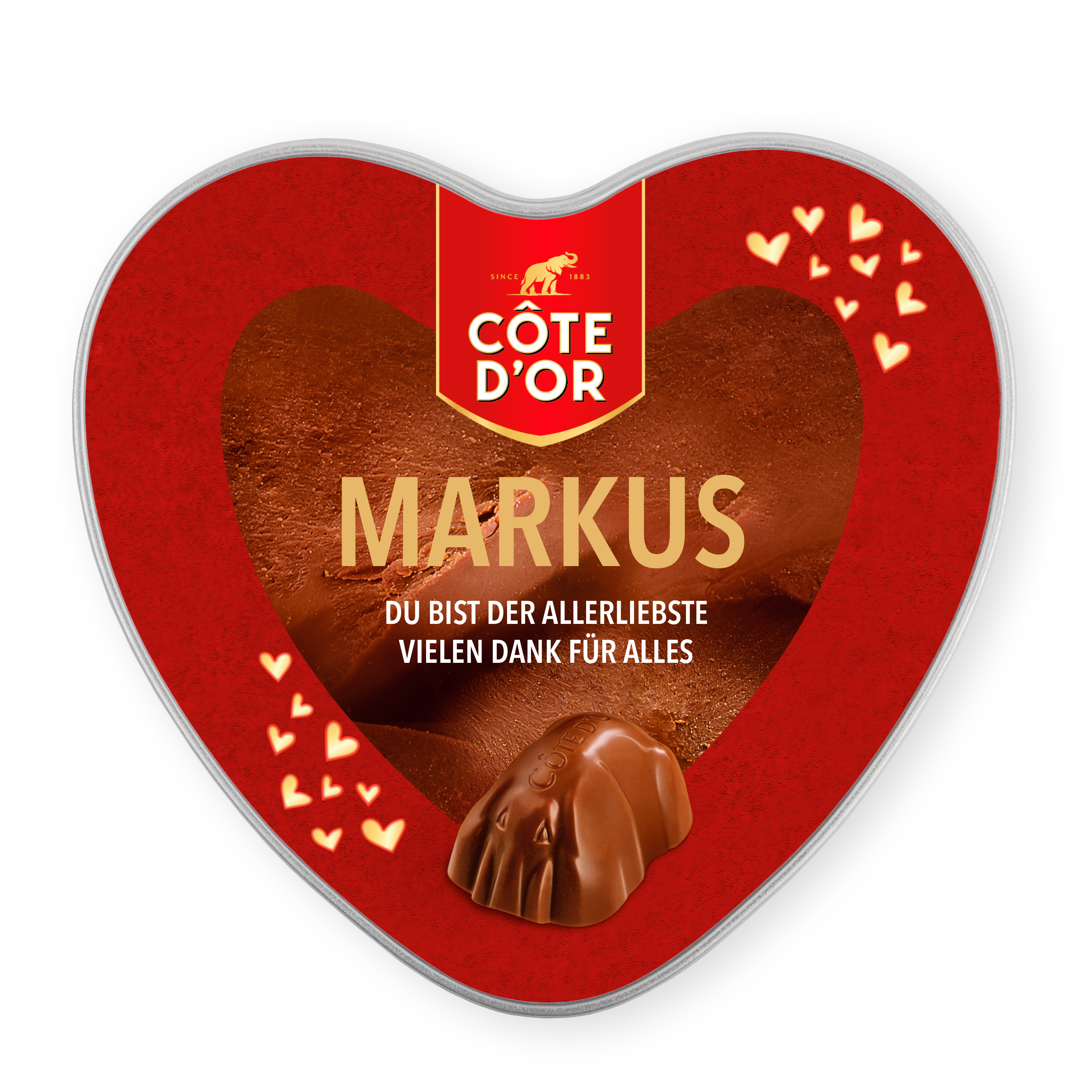 Personalisierte Geschenkdose - Herz - Mini Bouchée mit Namen Markus und Text bedruckt