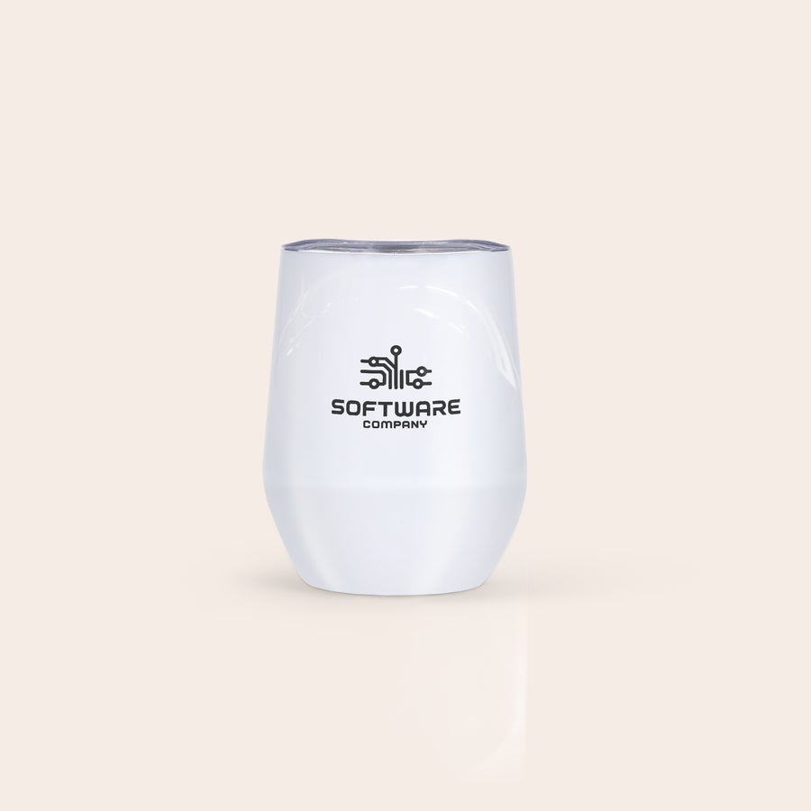 Taza de viaje con tapa Taza de viaje personalizada blanca con tapa, impresa con el logo Software Company para una experiencia refrescante.