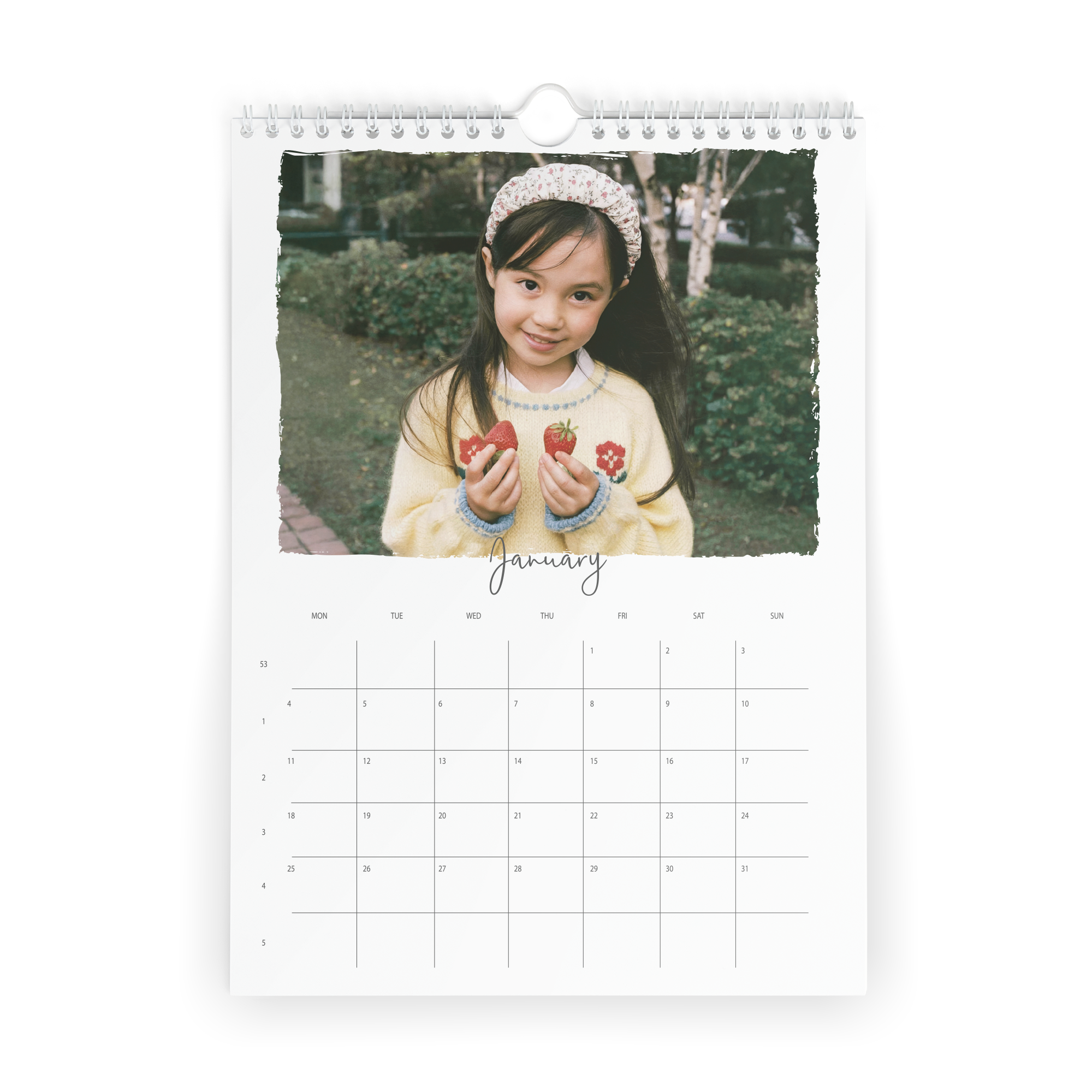 Custom Printed Calendar for 2026 - Vertical featuring your favorite personal photo and monthly grid layout