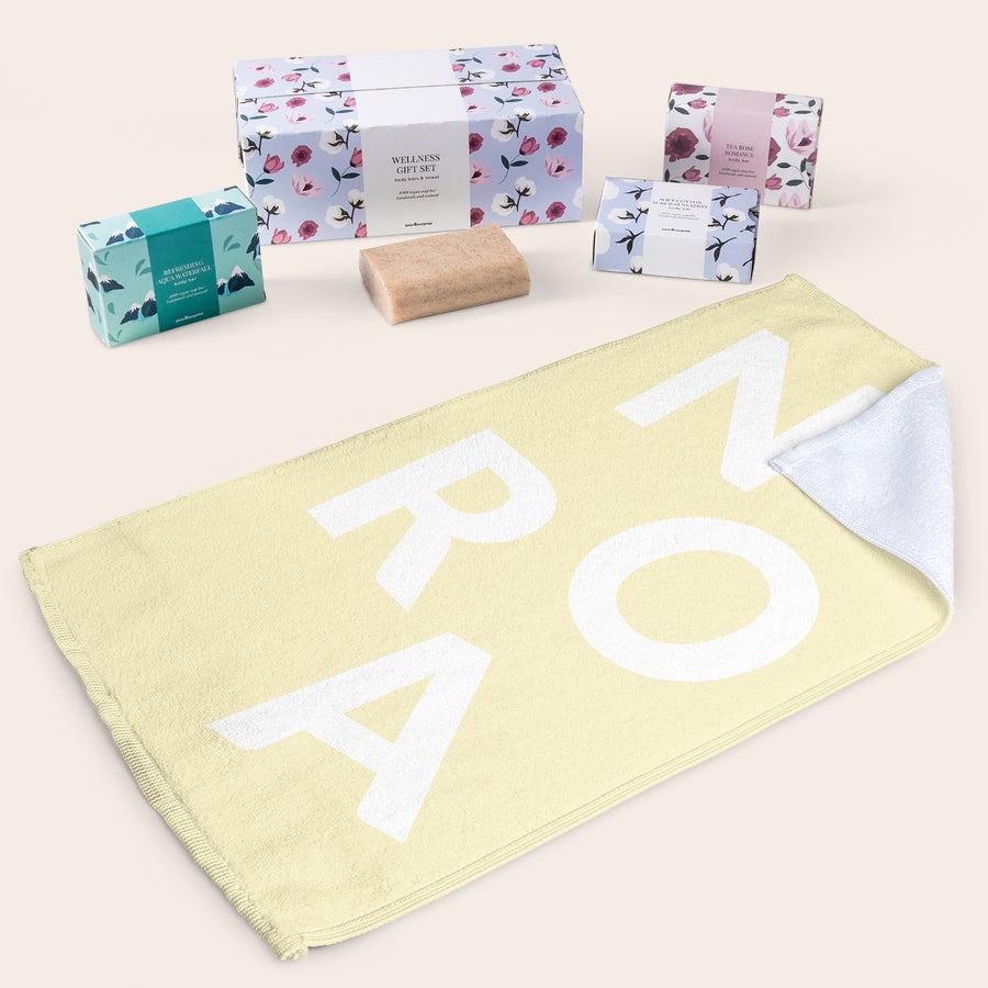 Coffret cadeau savon avec essuie-mains personnalisé Coffret cadeau savon avec essuie-mains personnalisé