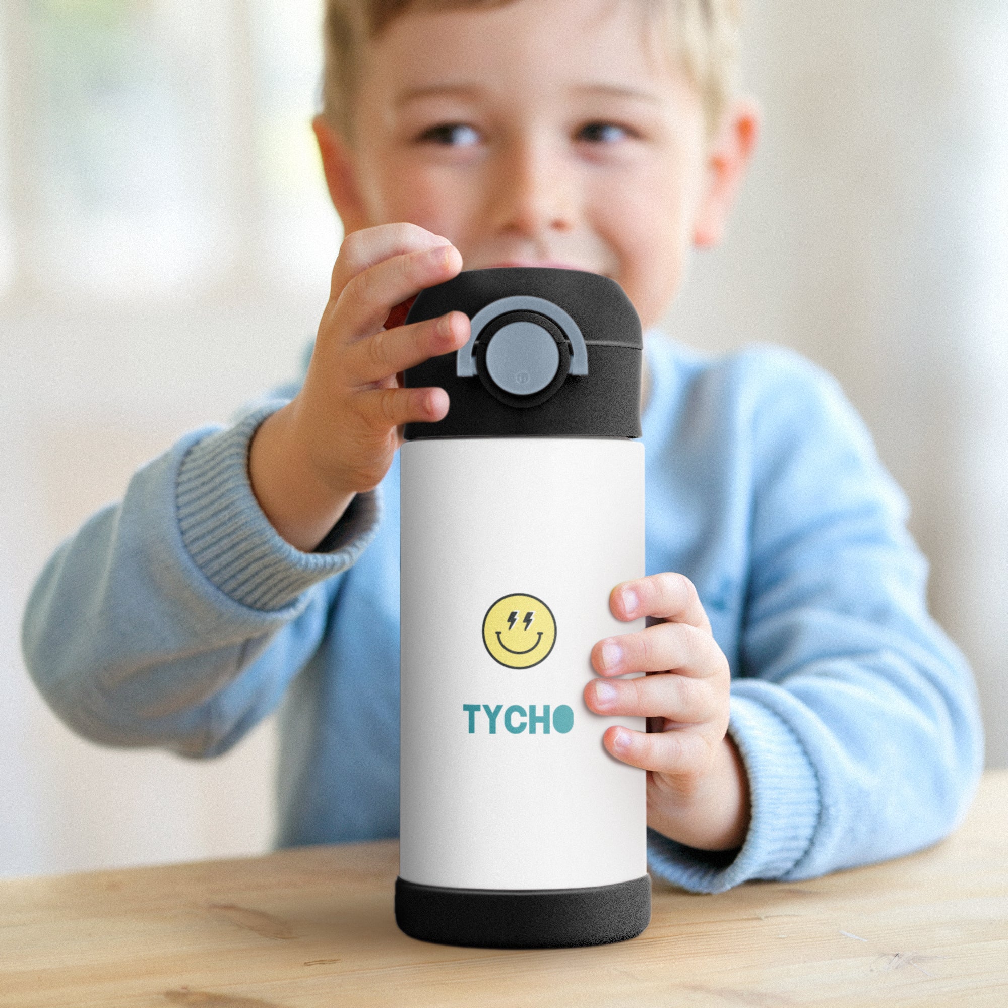 RVS drinkfles met rietje kind - 350 ml - Zwart RVS drinkfles met rietje kind - 350 ml - Zwart