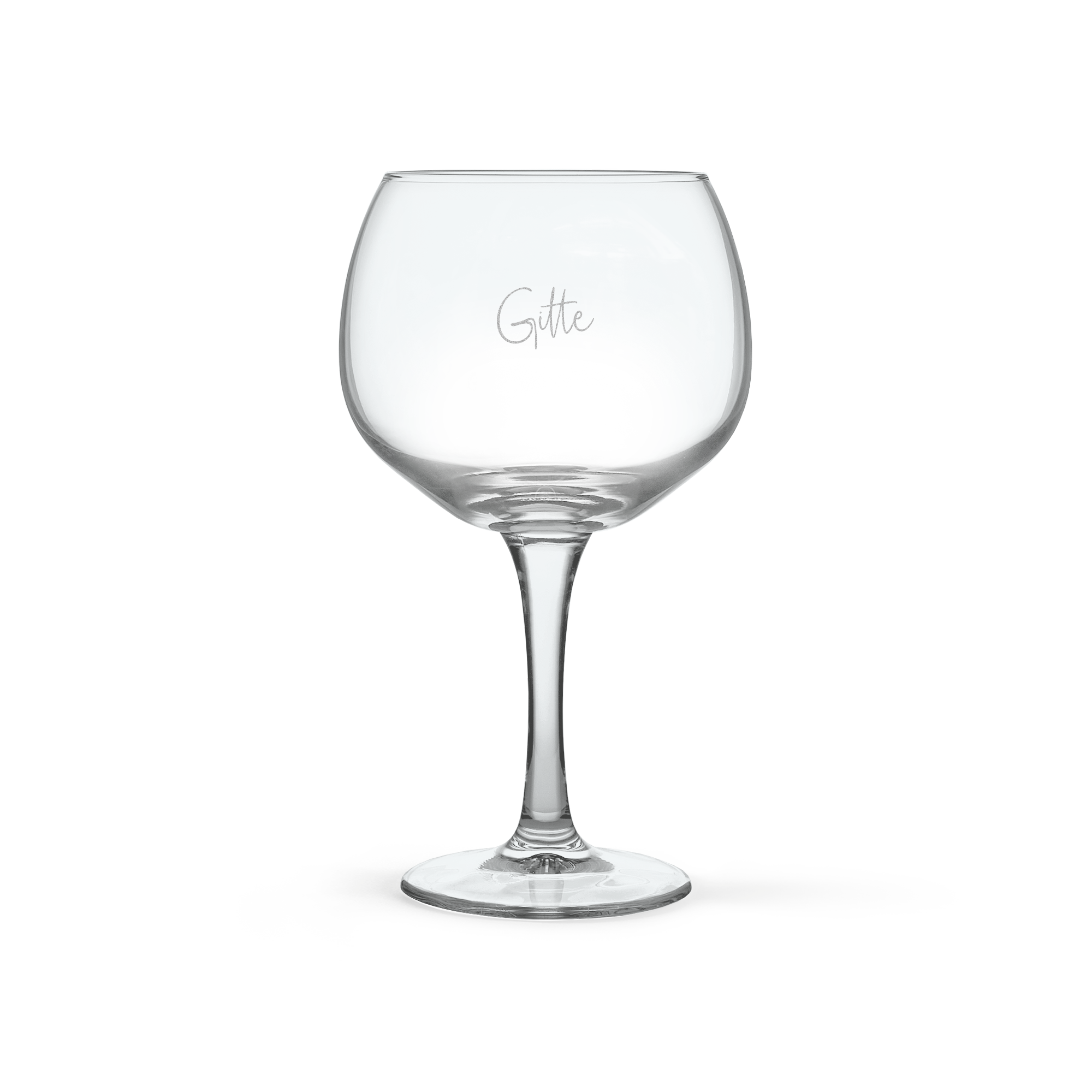 Gin & tonic glas indgraveret med navnet Gitte. Den personlige indgravering gør glasset unikt og er en perfekt gave.
