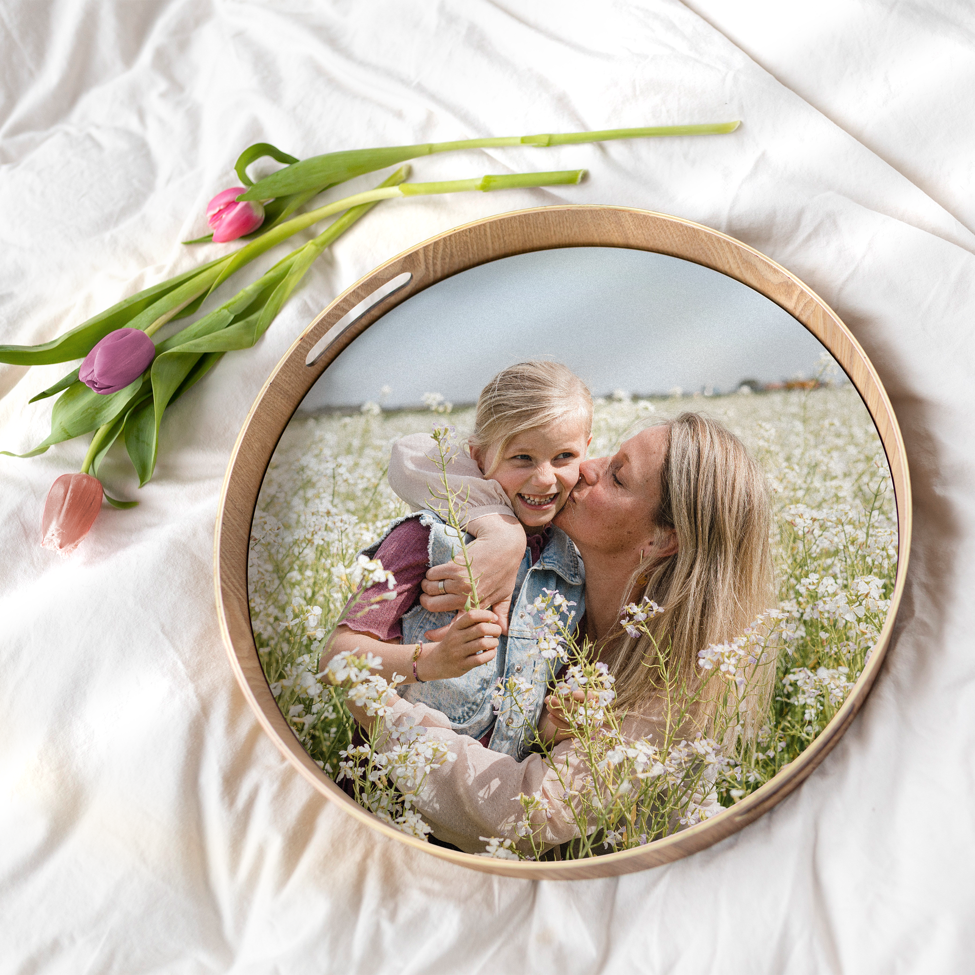 Personalised serving tray - Round - Wood - 40 cm