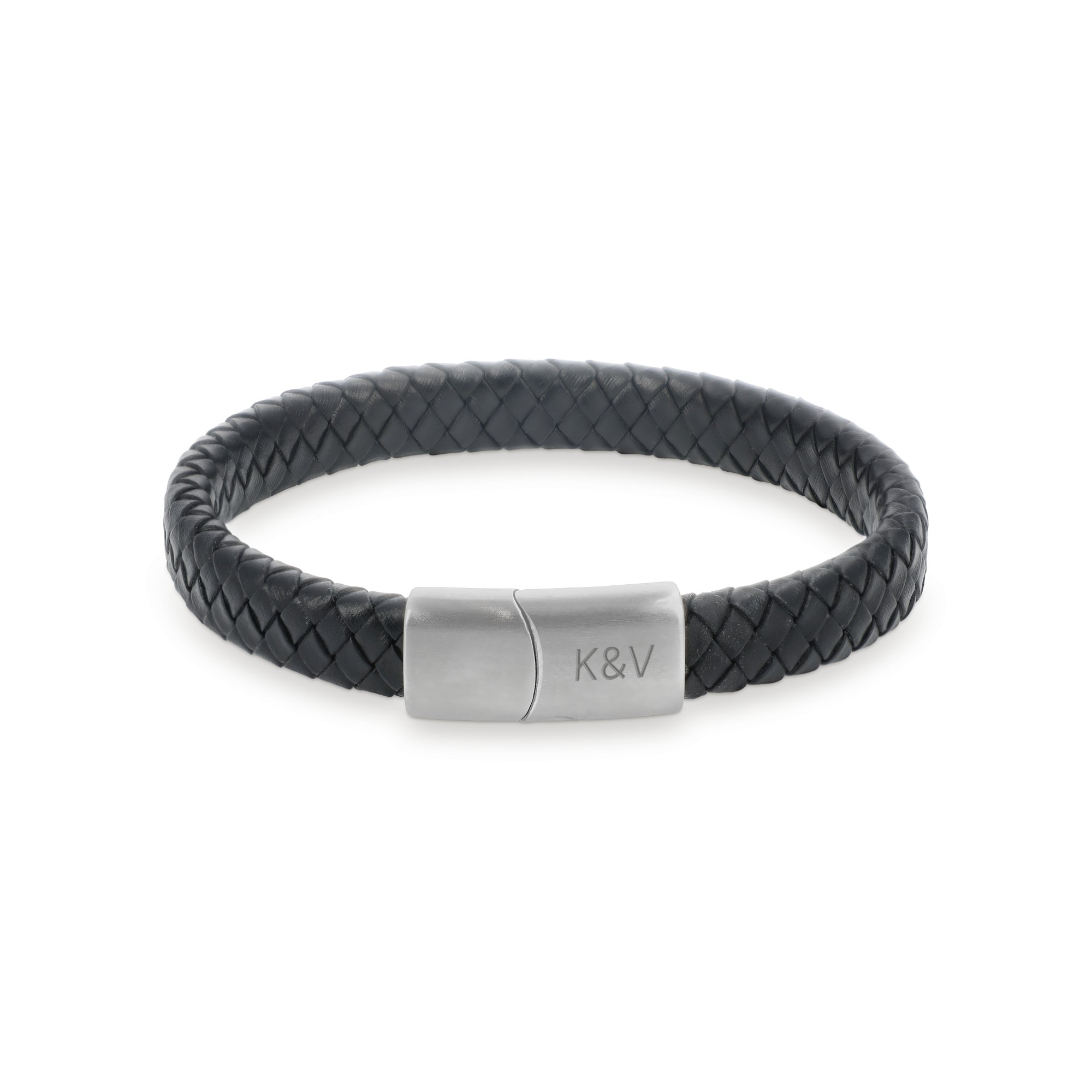 Gevlochten leren armband heren - Gegraveerd