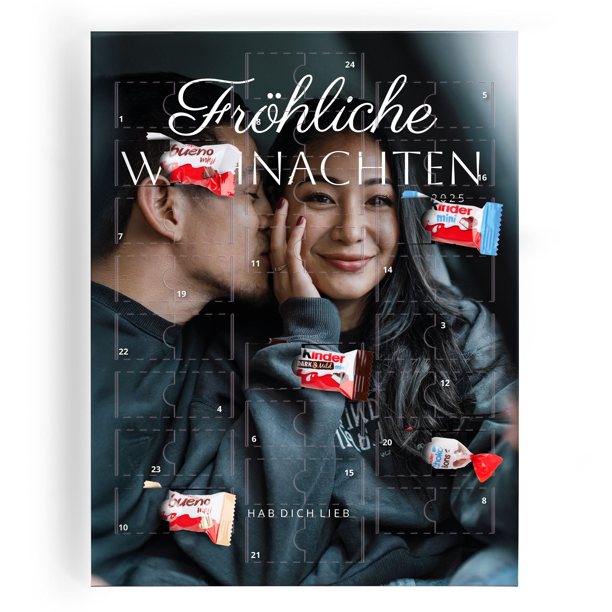 Personalisierter Kinderschokolade Countdown-Kalender mit eigenem Foto, dem Schriftzug 