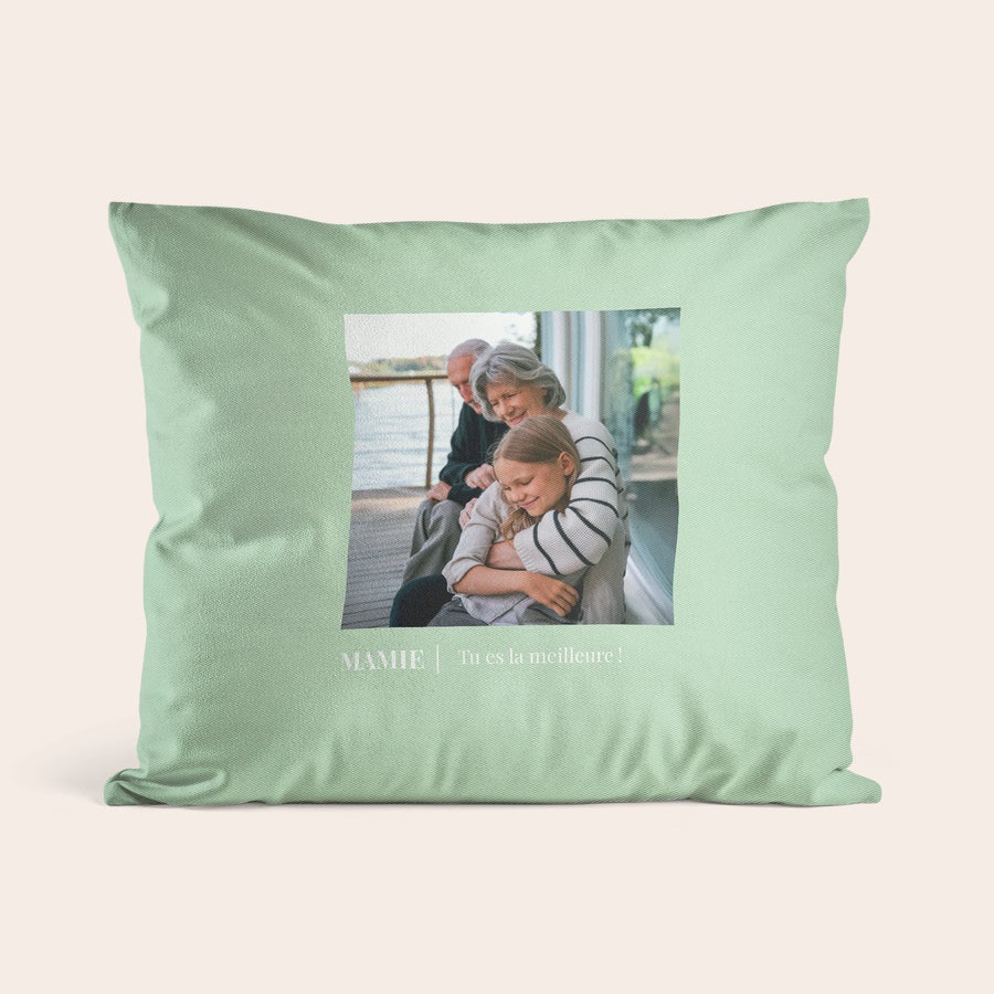 Coussin personnalisé photo Housse de coussin personnalisée vert menthe avec photo imprimée et texte Mamie Tu es la meilleure