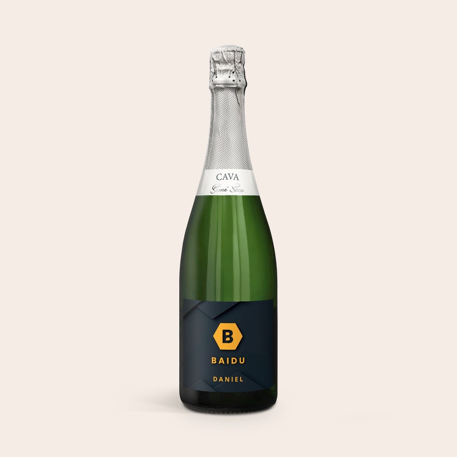 Personalizowana Cava - Palau Semi-Seco - 750ml Szampan Cava Palau Semi Seco z personalizowaną etykietą z logo Baidu i imieniem Daniel