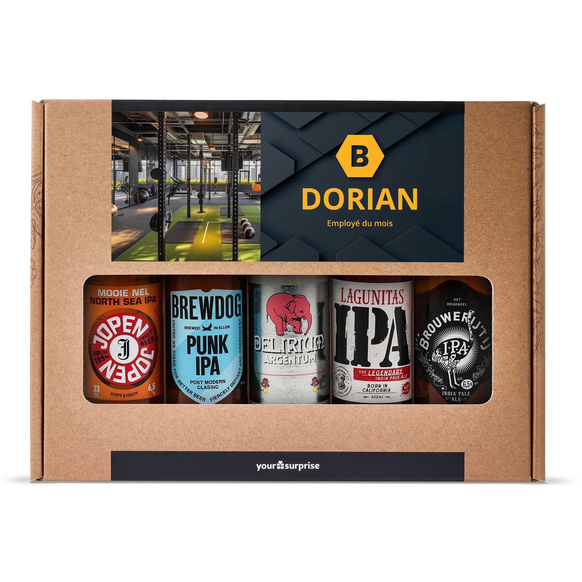 Coffret cadeau de bière de microbrasserie personnalisé avec photo imprimée et texte Dorian Employé du mois
