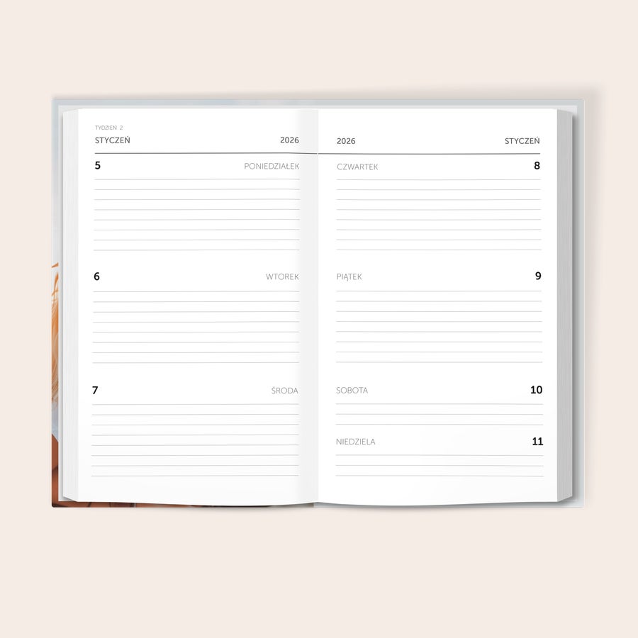 Personalizowany planner Otwarty spersonalizowany kalendarz 2026 ze styczniem, nadrukowany Twoim zdjęciem, imieniem lub tekstem.