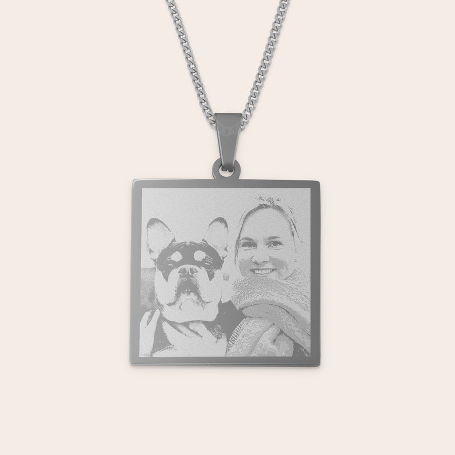 Collar con colgante cuadrado Colgante de rodio cuadrado con foto personalizada de mujer y perro grabado para regalo.