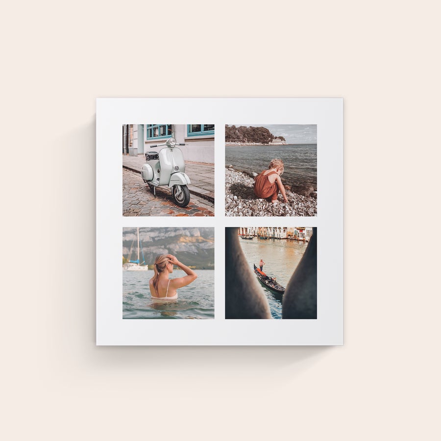 Personalised photo canvas A custom canvas printed with a photo collage of four travel pictures