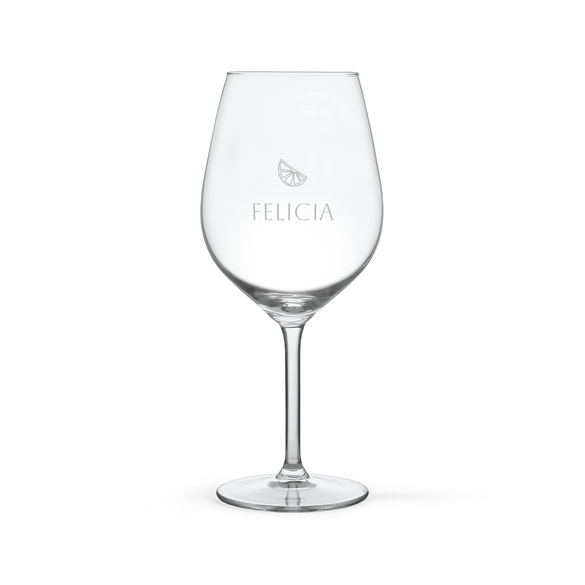 Ett fint Aperol Spritz glas i kristall med en graverad citronskiva och texten FELICIA.