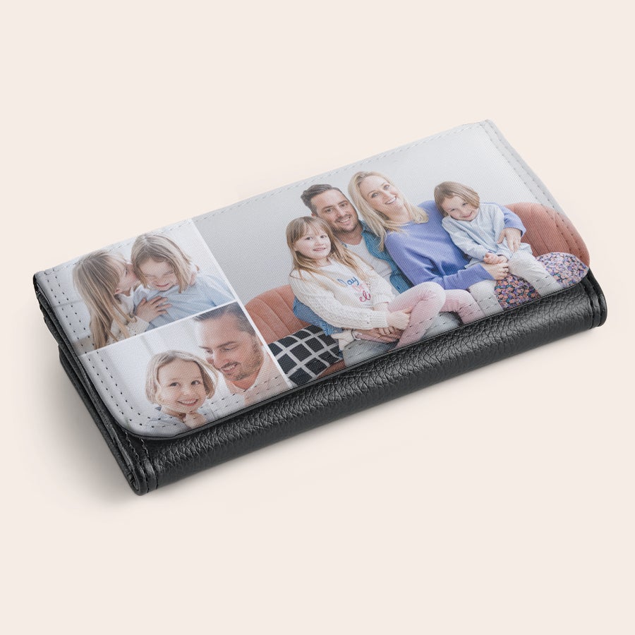 Wallet Personalised large purse with a printed family photo collage on the flap