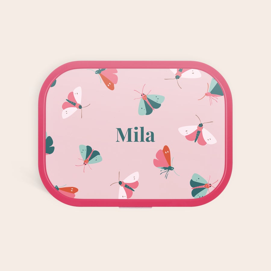 Contenitore per il pranzo Mepal - personalizzato Porta pranzo Mepal rosa personalizzato con nome Mila e stampe a farfalle colorate per rendere speciale l'ora di pranzo