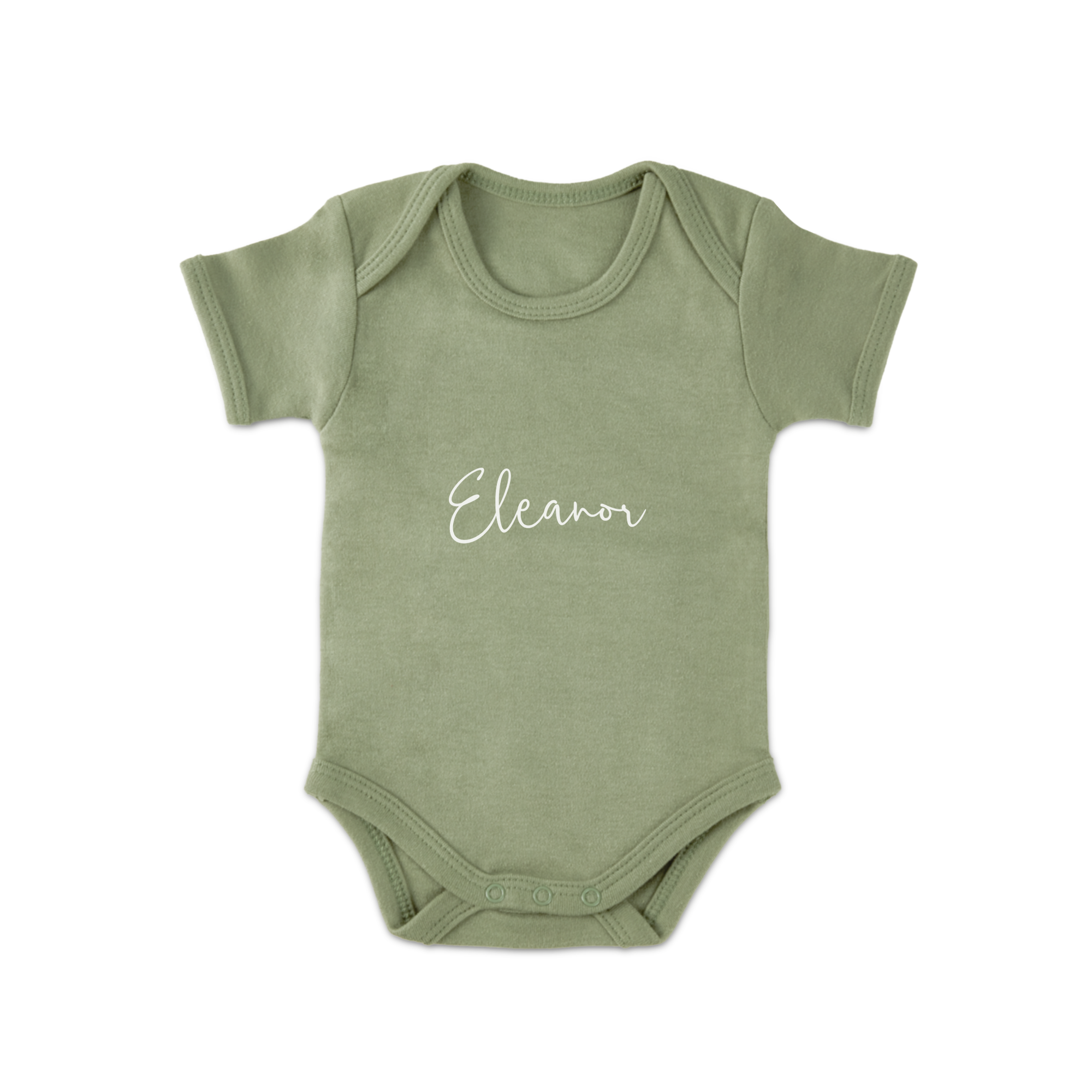 Cute green babygrow printed with the name Eleanor, a perfect surprise for new parents