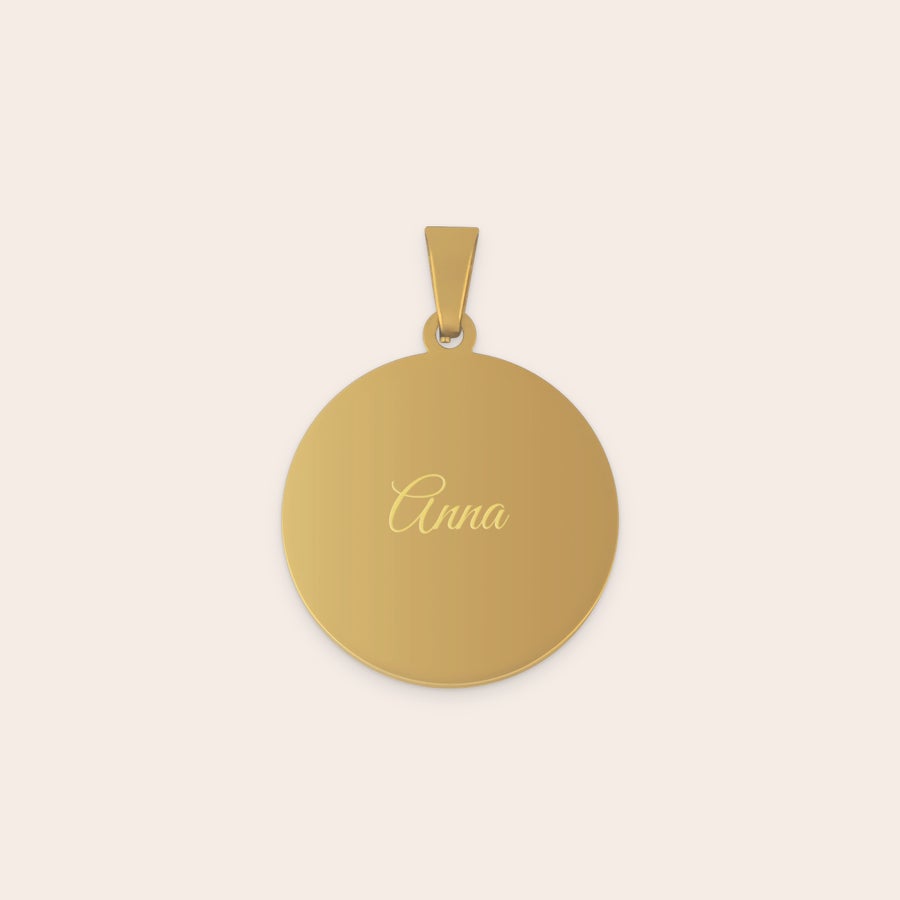 Round pendant necklace Gold round personalized pendant engraved with the name Anna