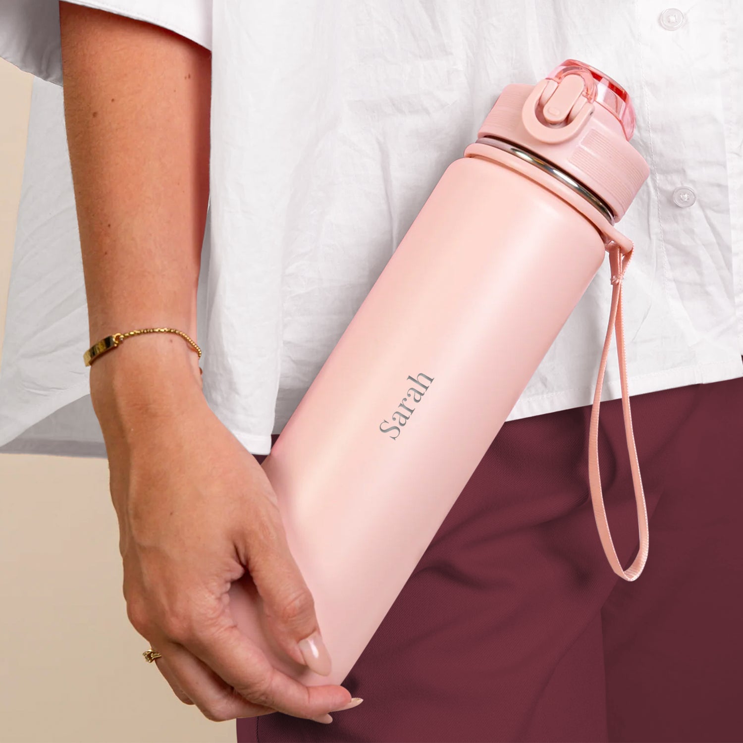 Spersonalizowana Bloom Butelka na wod� - ze stali nierdzewnej - r�owy