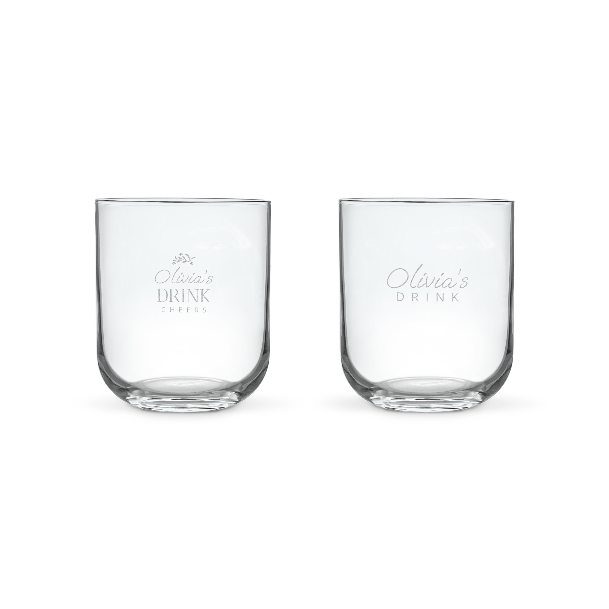 Due bicchieri d acqua personalizzati incisi al laser con il nome Olivia e la scritta drink cheers L acqua ha un sapore migliore in un bicchiere elegante e personalizzato