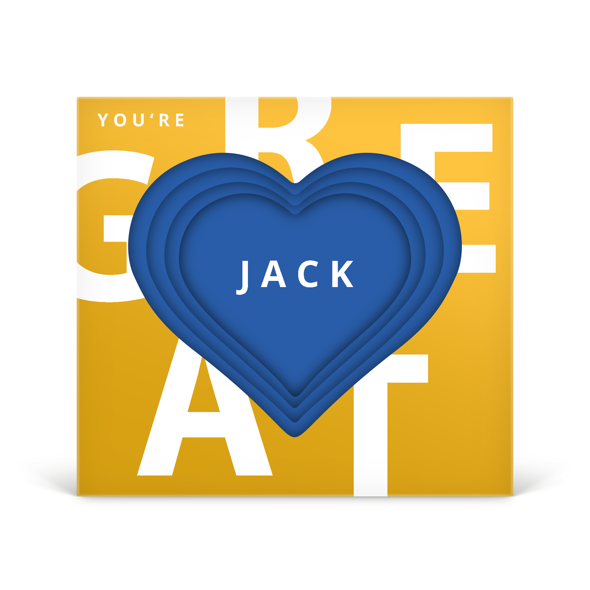 Scatola regalo Milka Hearts 3D personalizzata, stampata con un cuore blu e il nome JACK, riempita con cioccolato di prima qualità