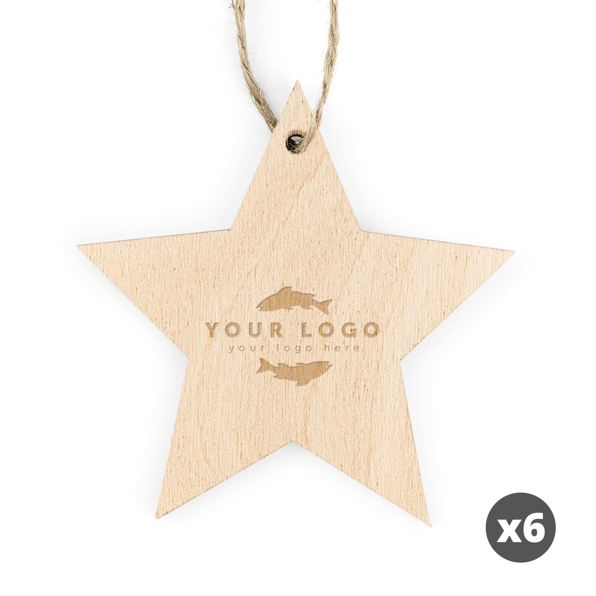 Decorazioni natalizie a forma di stella in legno inciso con nome e design personalizzabile