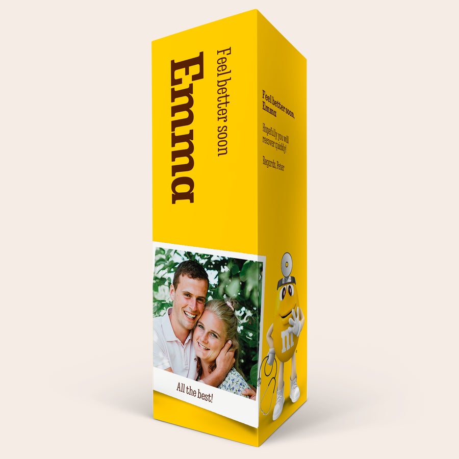 Personalizovaná M&M's darčeková krabička Personalizovaná darčeková krabička M&M's s potlačou mena Emma, fotografie páru a nápisu All the best!