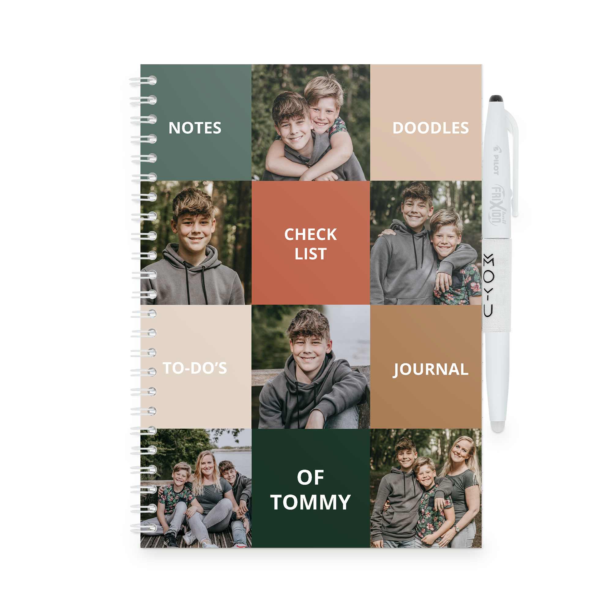 Carnet effaçable personnalisé MOYU avec photo imprimée et les mots NOTES CHECK LIST JOURNAL TO-DO'S DOODLES OF TOMMY
