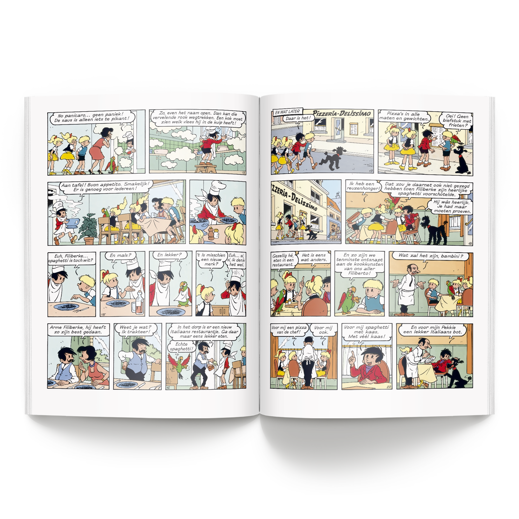 Persoonlijk stripboek - Jommeke 'Spaghetti Met Kaas' (Softcover) met pagina's vol avontuur, gedrukt met jouw naam in het verhaal.