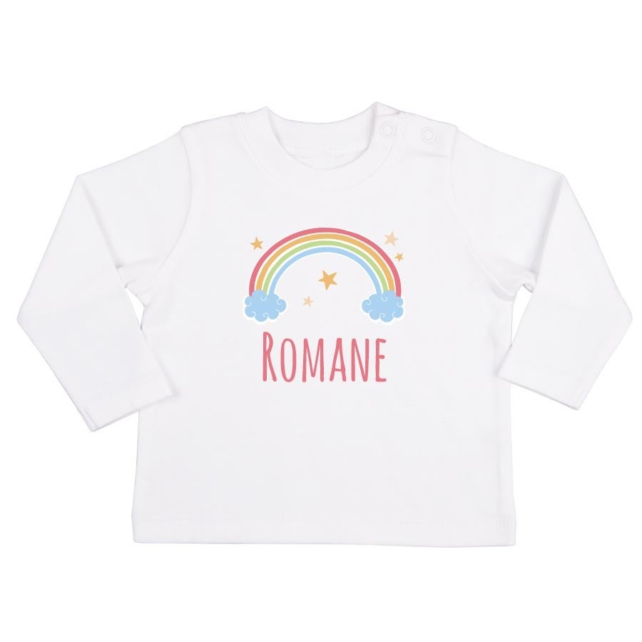T-shirt bébé personnalisé - Manches longues - Blanc - 62/68