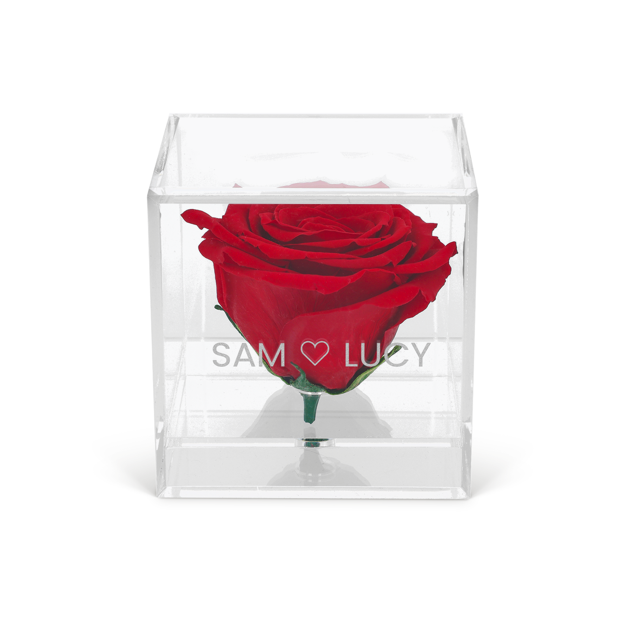 Rosa eterna em caixa de acrílico gravada