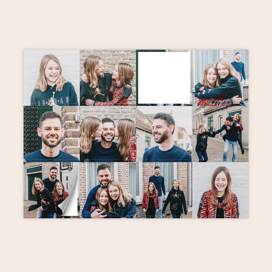 Autocolante foto Colecție de autocolante personalizate imprimate cu diverse fotografii de familie, incluzând părinți și copii.
