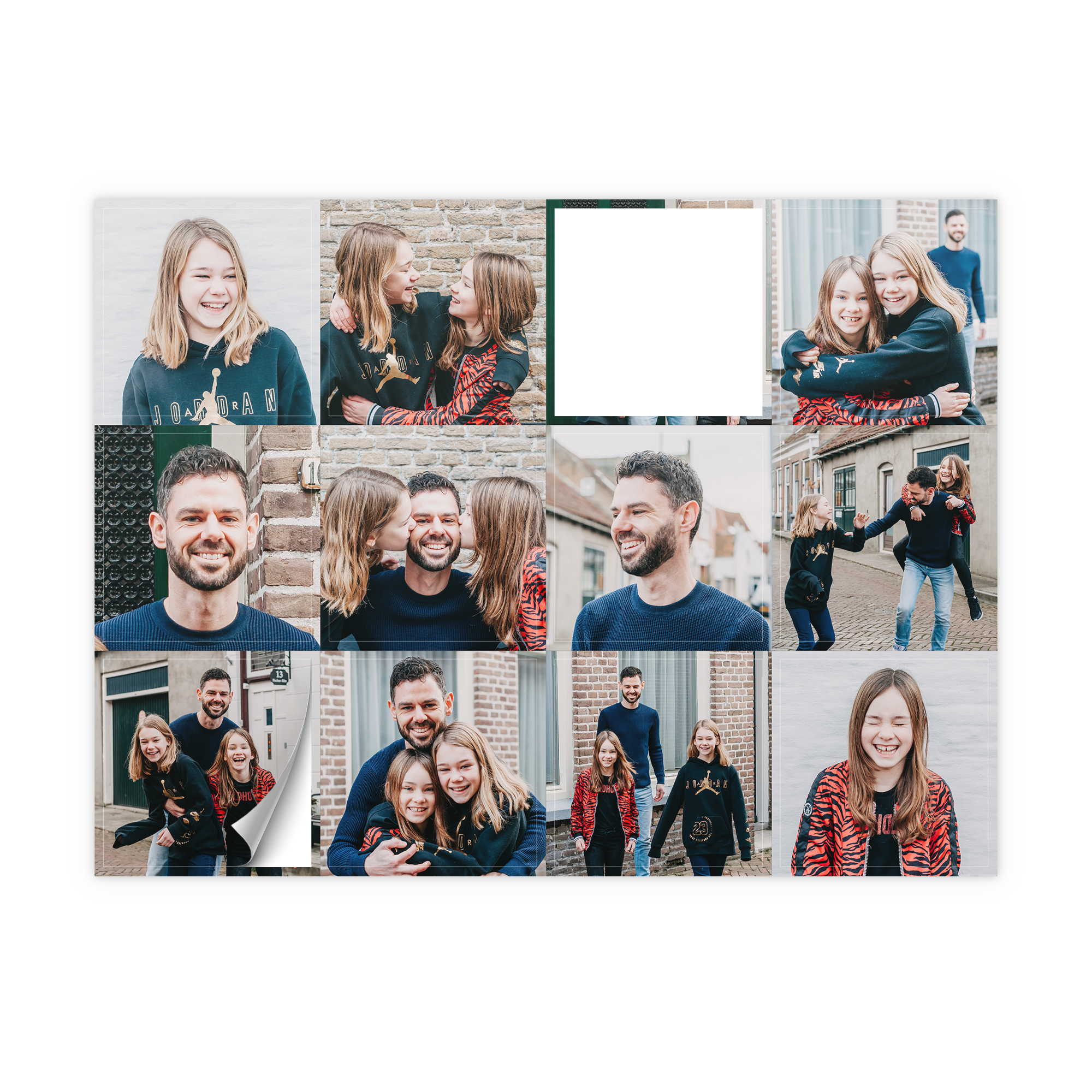 Autocollants personnalisés imprimés avec un dessin familial composé de photos d'un père et de ses filles.