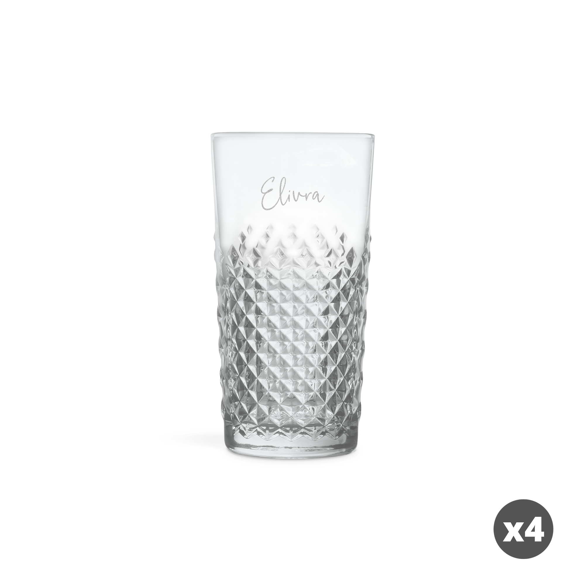 Mojitoglas med diamantmönster och gravyr av namnet Elvira