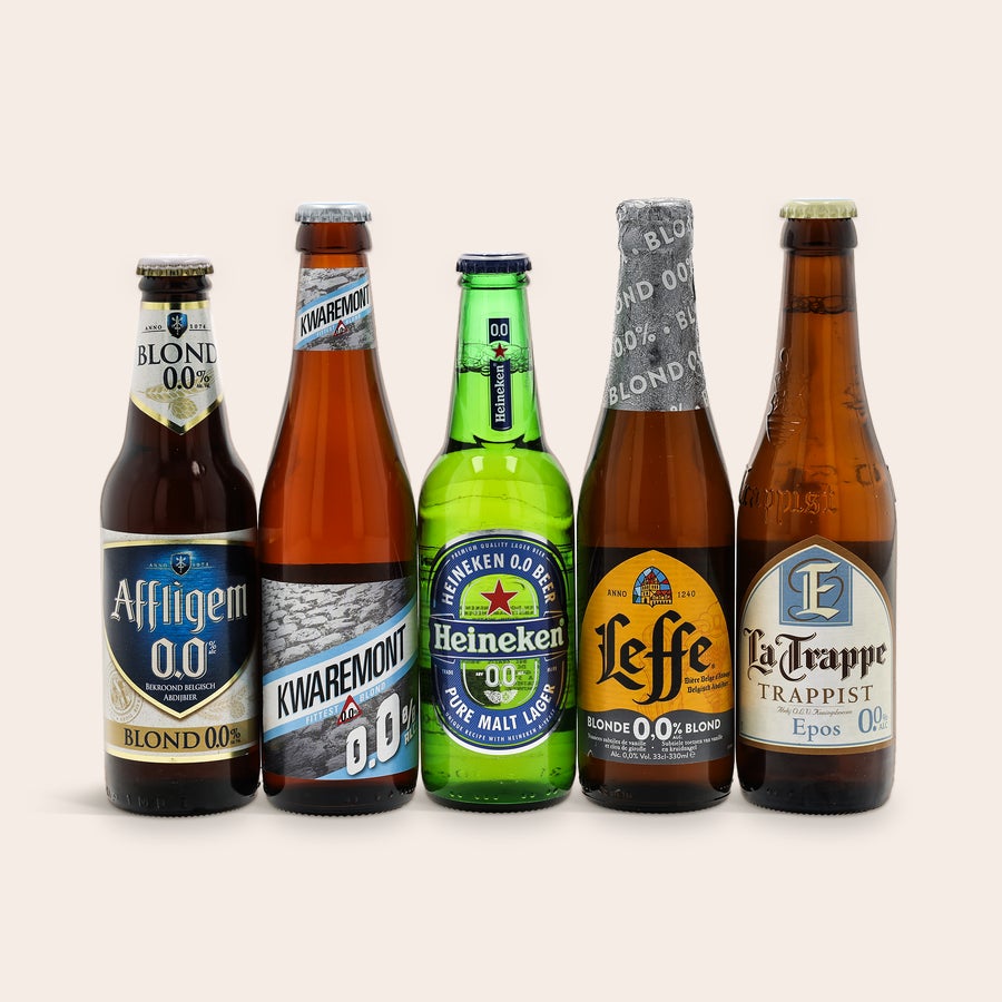 Personliga Öl presentset Personligt ölpresentset - Alkoholfritt med fem olika alkoholfria ölflaskor. Anpassa etiketterna för en unik gåva.