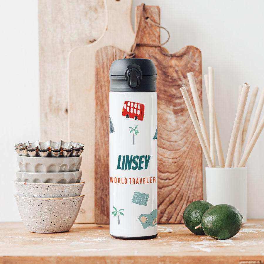 Luxe waterfles met 'pop' deksel  - Wit