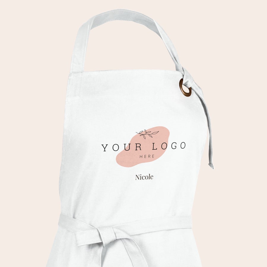 Avental Avental de cozinha branco personalizável com impressão Your Logo Here e nome Nicole