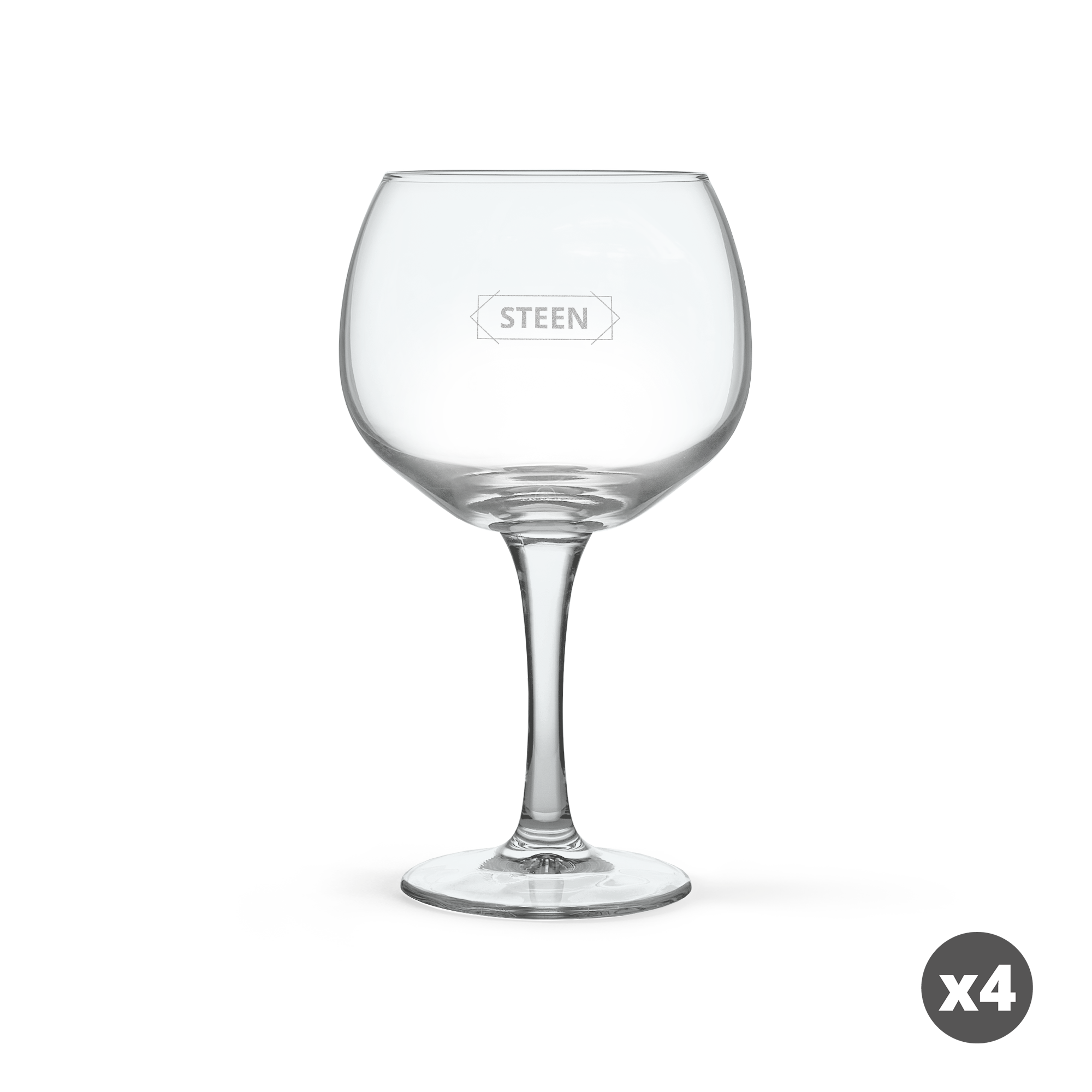 Ginglas med indgravering, "STEEN" og isterning i et klart glas, tilpasset Gin & Tonic.