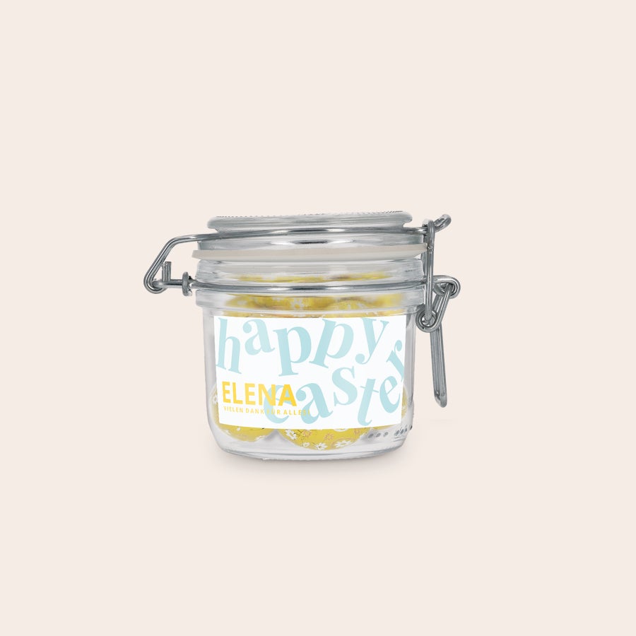 Personalisiertes Bonbonglas – 200 ml – Schokoladeneier Personalisiertes Bonbonglas – 200 ml – Schokoladeneier