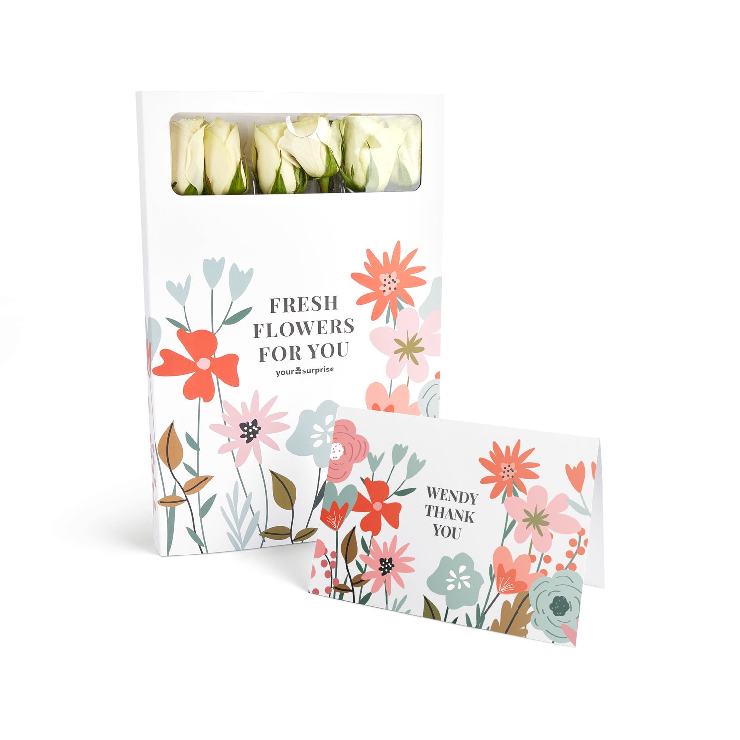 Brievenbusbloemen met persoonlijke kaart - Witte rozen