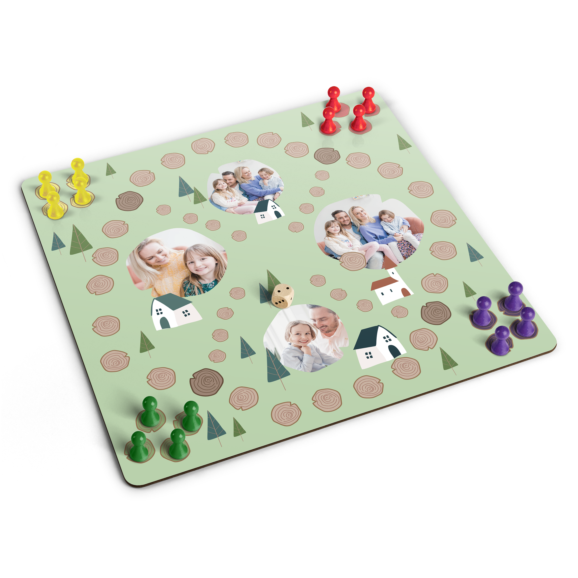 Plateau de jeu de petits chevaux personnalisé avec votre photo, imprimé avec des cercles de famille heureux