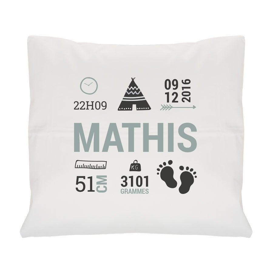 Coussin de naissance bébé personnalisé - 40x40 cm Coussin de naissance bébé personnalisé - 40x40 cm