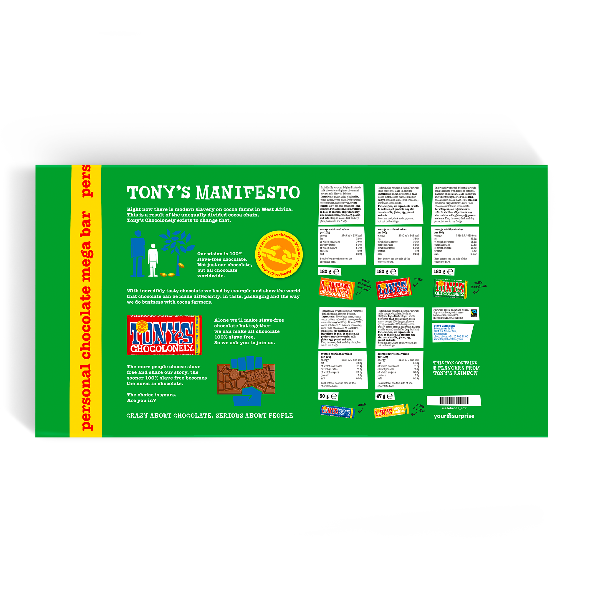 XL Tony's Chocolonely chocolate bar with a personalized green wrapper, perfect for an ultimate surprise.