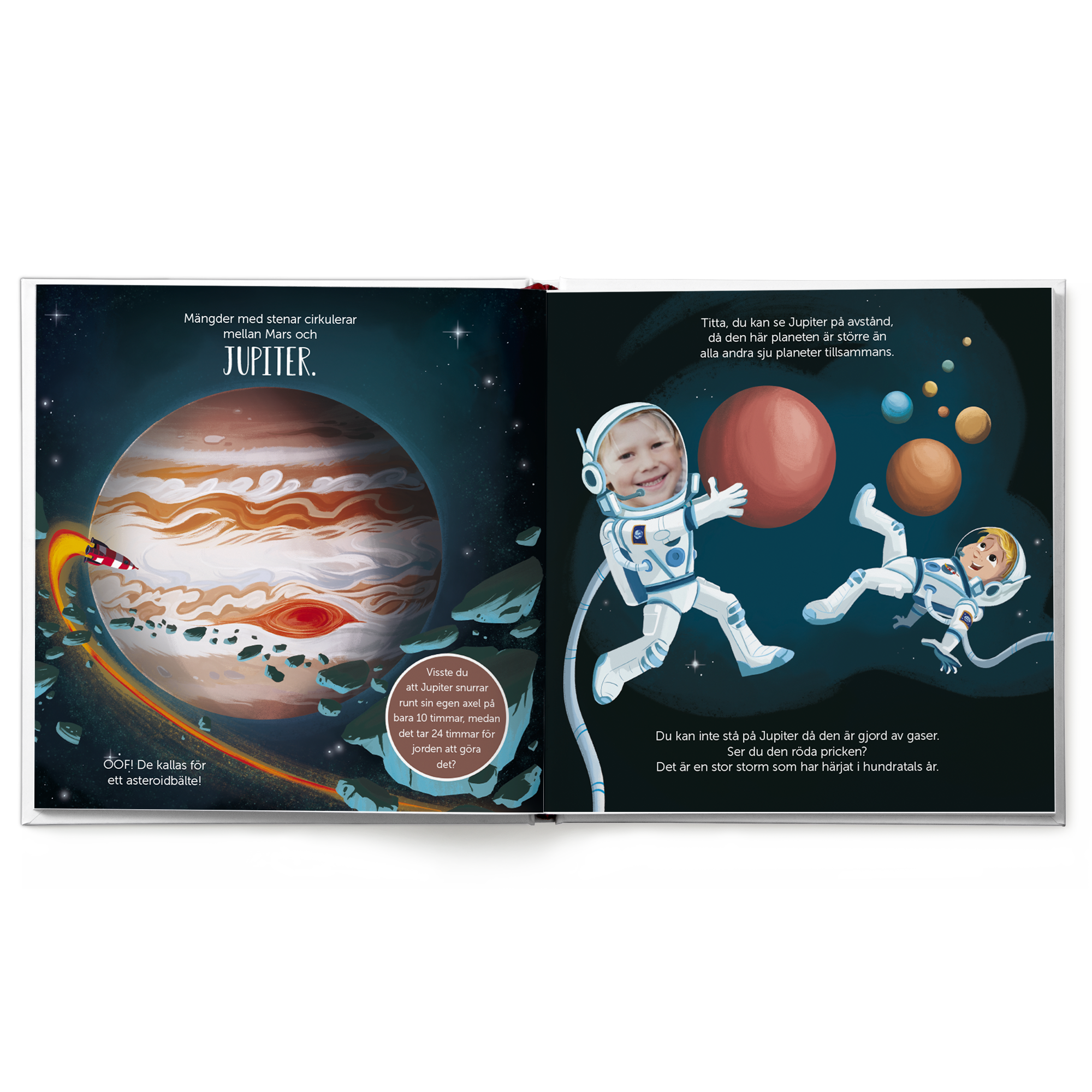 Bok med namn - Den lilla astronauten & Namn på en resa till planeterna – Hardcover med anpassningsbar barnansikte.