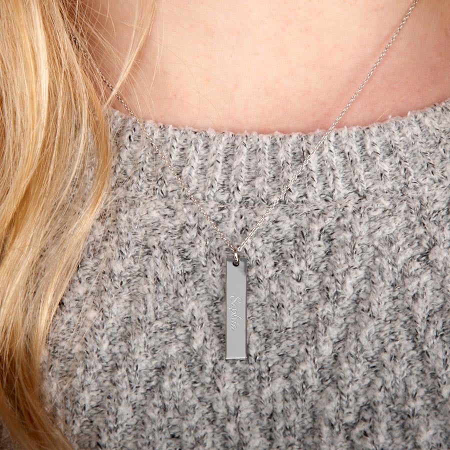 Silver bar necklace with name