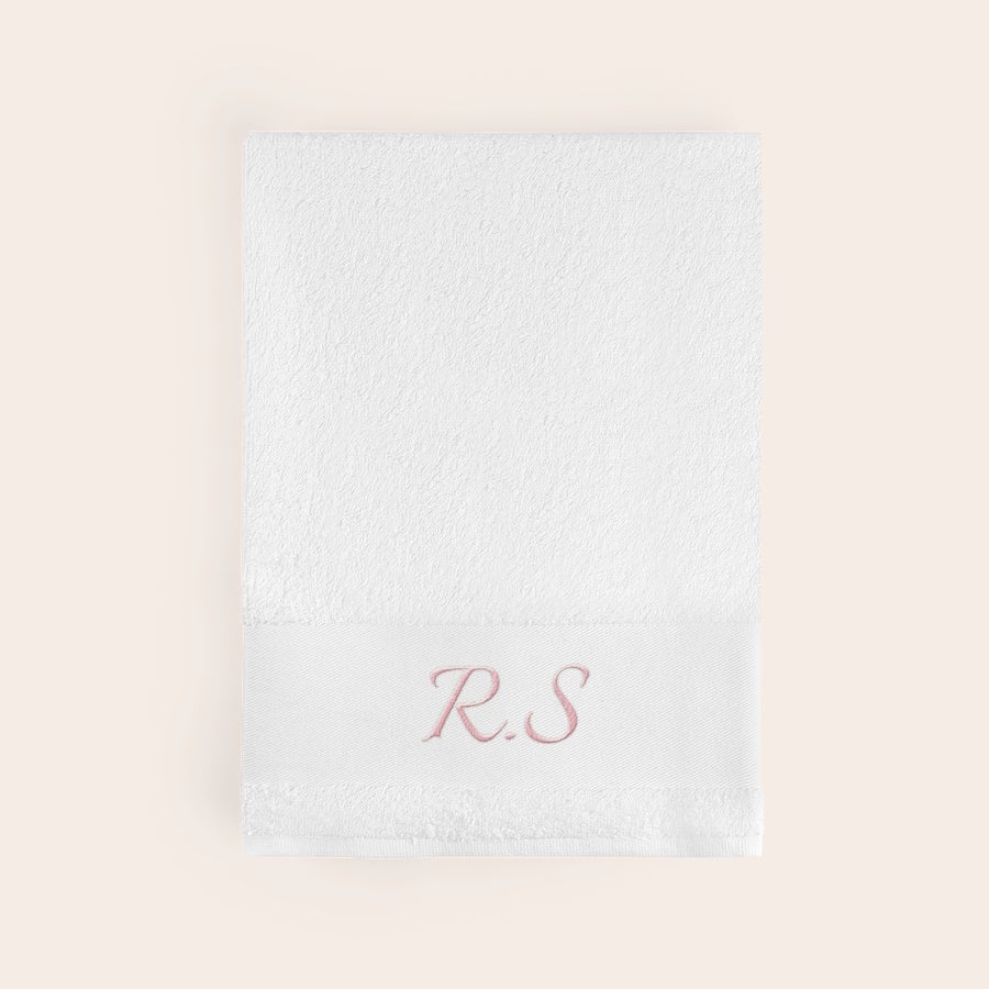 Asciugamano con testo Asciugamano super morbido e coccoloso bianco, ricamato con le iniziali RS rosa.