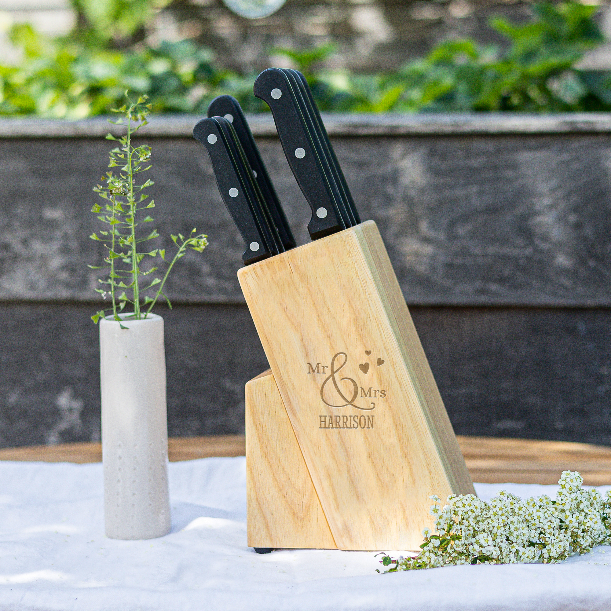 Personalised wooden knife block