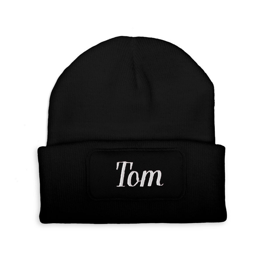 Broderet beanie - Sort