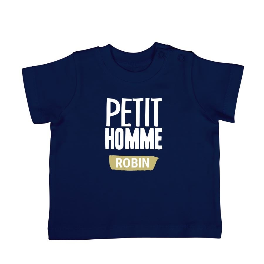 T-shirt bébé personnalisé - Manches courtes - Bleu marine - 62/68