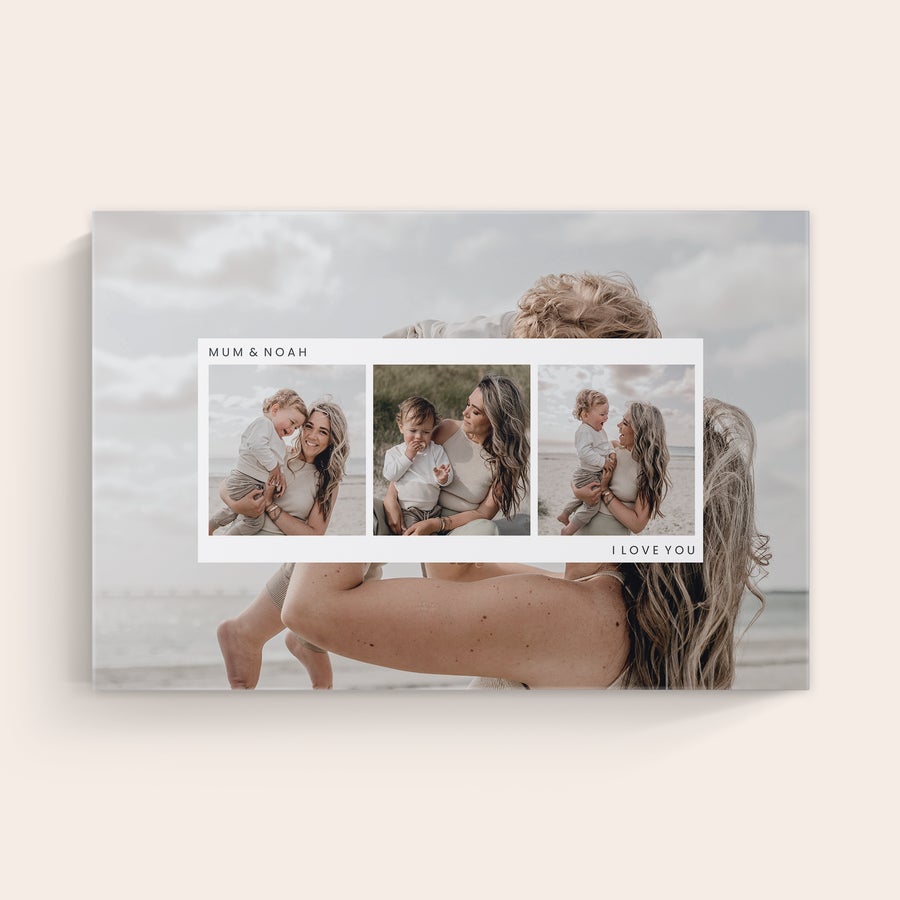 Personalizirano platno Personalizirano platno s kolažem fotografij mame in sina, vključno z besedilom Mum & Noah in I love you.