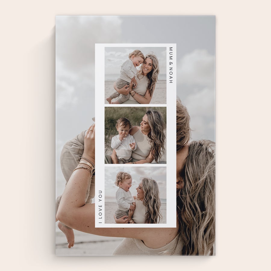 Pânză personalizată Pânză personalizată de înaltă calitate cu colaj de 3 fotografii cu mamă și copil, text personalizabil Mum & Noah și I love you tipărit. Aveți fotografiile preferate tipărite pe pânză de înaltă calitate!
