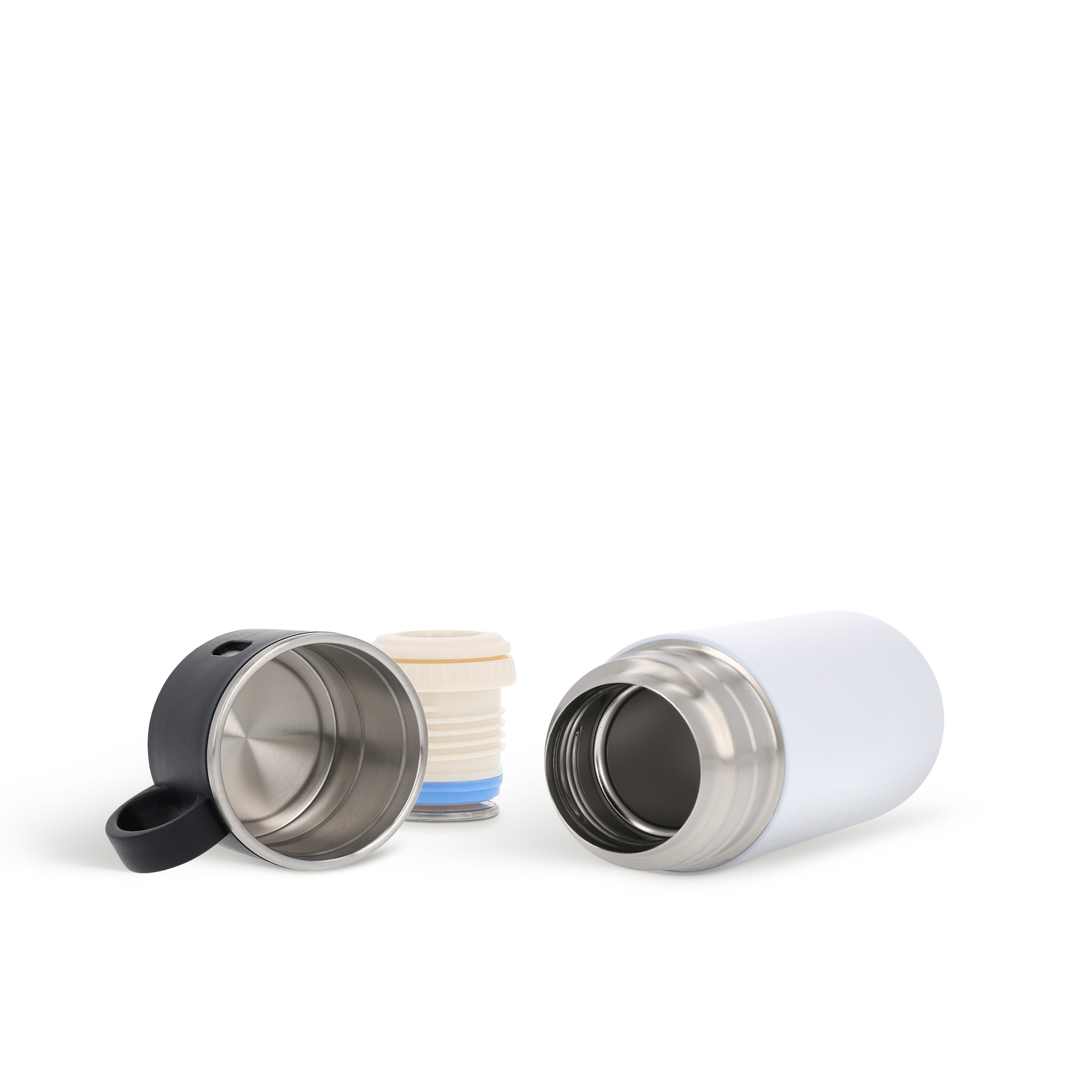 Thermos personnalisé de 350 ml blanc avec tasse noire en acier inoxydable pour garder les boissons à la bonne température